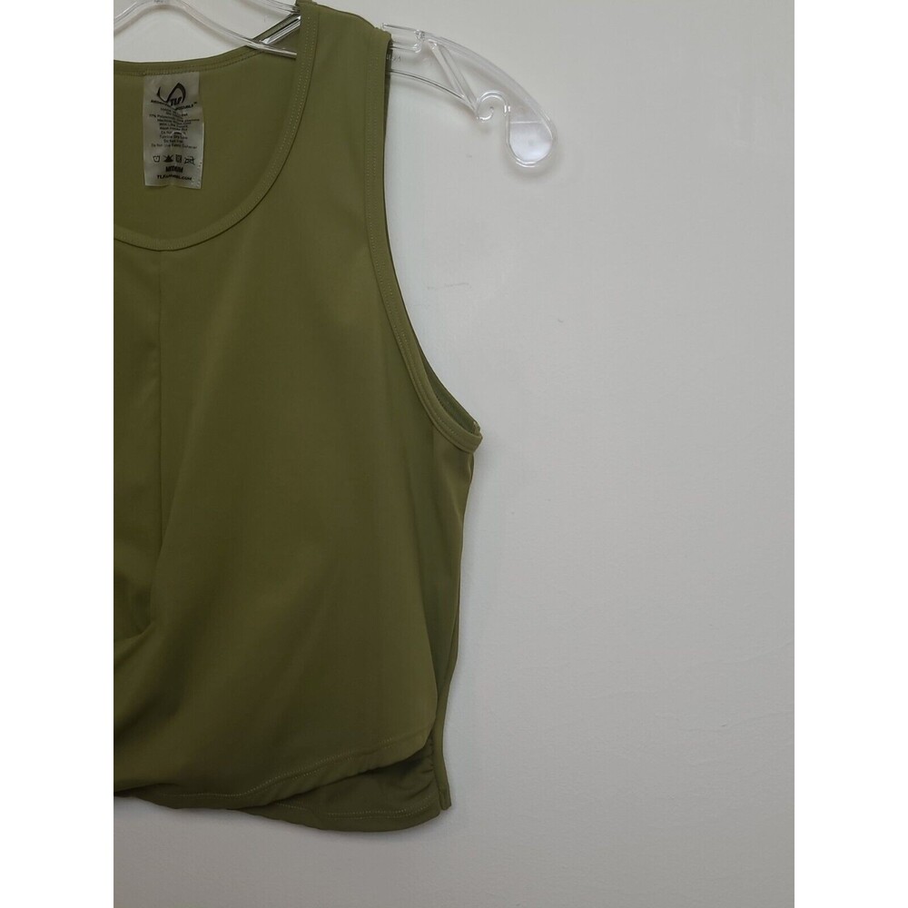 Tlf Womens Gym Crop Tank Top Green Scoop Neck Draped Stretch Medium - Picture 4 of 13